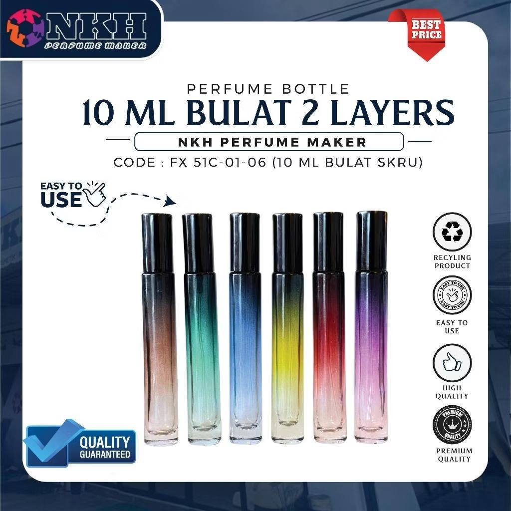 FX 51C-01-06 EMPTY BOTTLE FRAGRANCE LONG ROUND 2 TONE SCREW 10ML (FX 51C 01-06) - Image 1