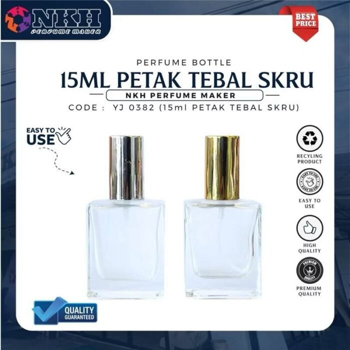 EMPTY BOTTLE FRAGRANCE SQUARE SPRAY SCREW 15ML (YJ 0382) - Image 3