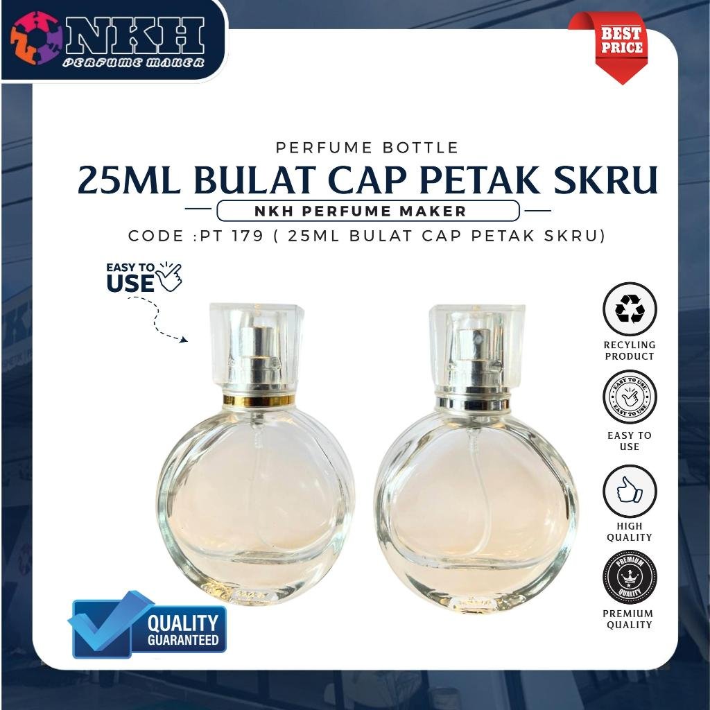 13 EMPTY BOTTLE FRAGRANCE 25ML CIRCLE CAP SQUARE SCREW ( PT 179 ) - Image 1