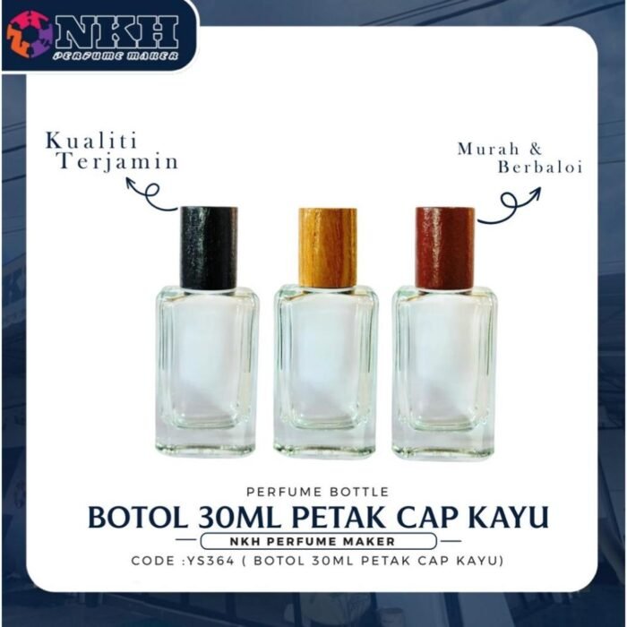 EMPTY BOTTLE FRAGRANCE 30ML SQUARE WOODEN CAP PRESS ( YS364 ) - Image 2