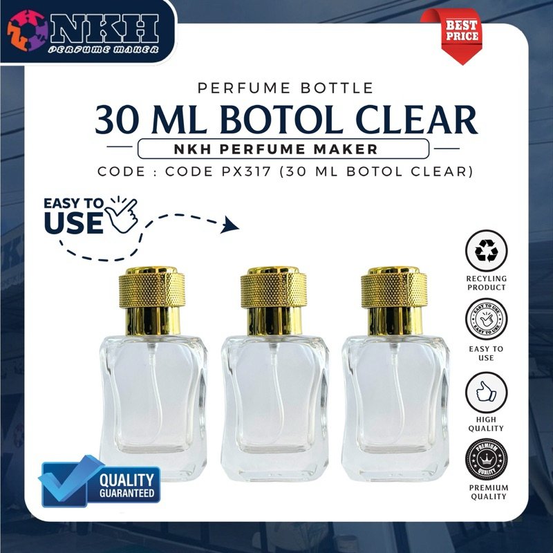 73 EMPTY BOTTLE FRAGRANCE 30ML TURBAN CLEAR CAP GOLD SCREW ( PX 317 ) - Image 1