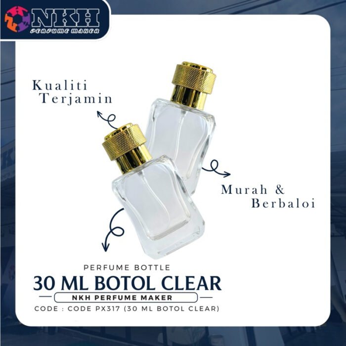 EMPTY BOTTLE FRAGRANCE 30ML TURBAN CLEAR CAP GOLD SCREW ( PX 317 ) - Image 2