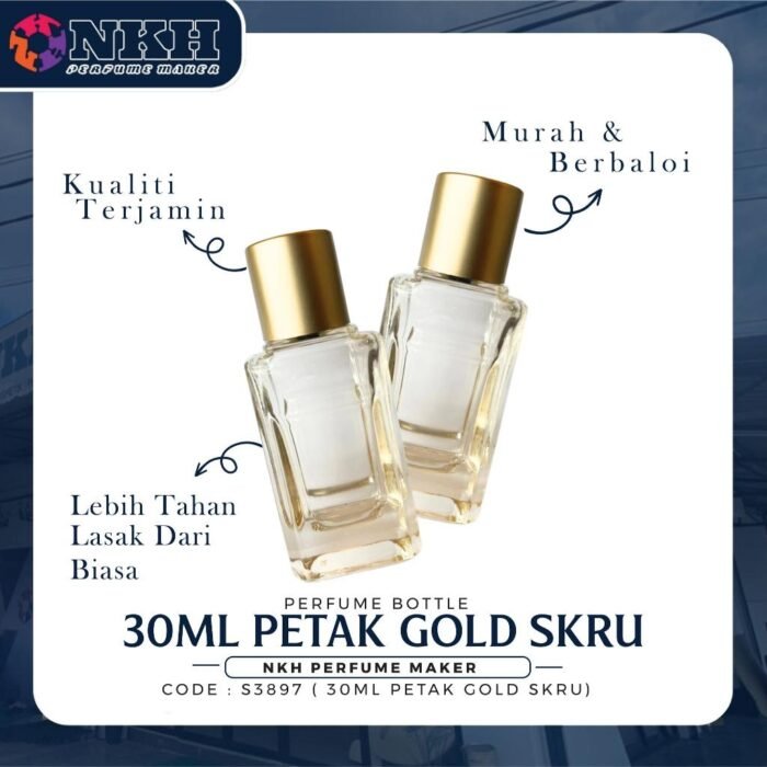 EMPTY BOTTLE FRAGRANCE 30ML SQUARE GOLD SCREW SPRAY ( S3897 ) - Image 2