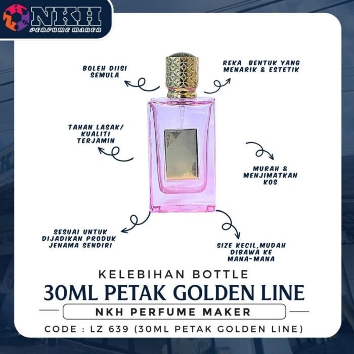 EMPTY BOTTLE FRAGRANCE 30ML SQUARE GOLDEN LINE ( LZ 639 ) - Image 2