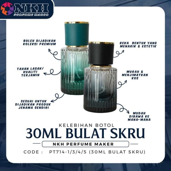 EMPTY BOTTLE FRAGRANCE 30ML RIBBED ROUND SCREW ( PT714-1/3/4/5 ) - Image 2