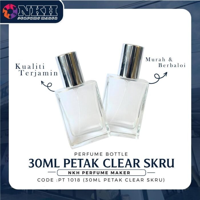 EMPTY BOTTLE FRAGRANCE 30ML CLEAR SQUARE SCREW ( PT 1018 ) - Image 2