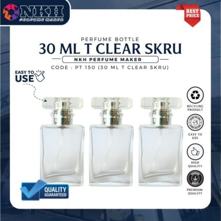 EMPTY BOTTLE FRAGRANCE 30ML CLEAR SQUARE CAP T SCREW ( PT 150 )