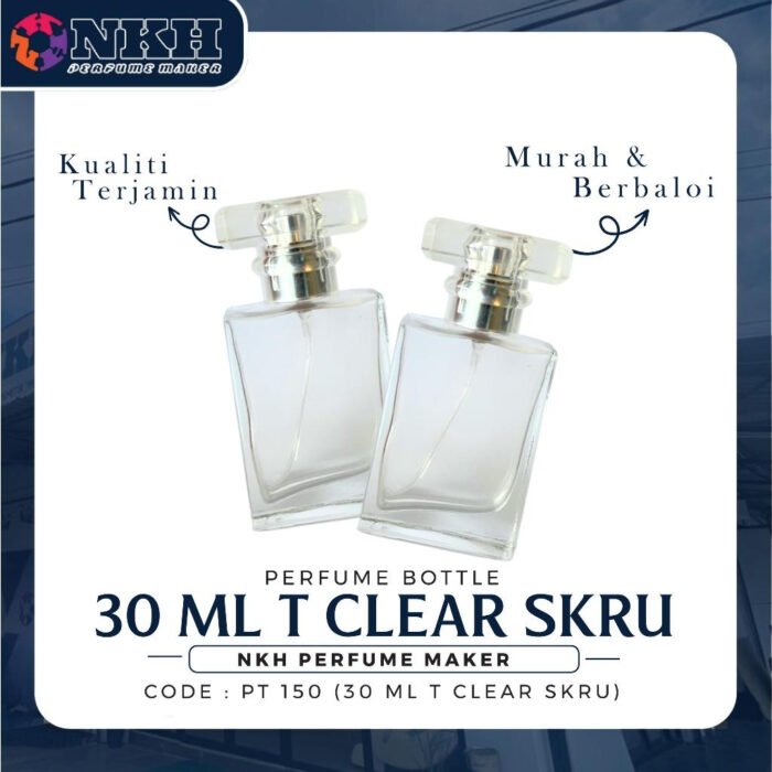EMPTY BOTTLE FRAGRANCE 30ML CLEAR SQUARE CAP T SCREW ( PT 150 ) - Image 2