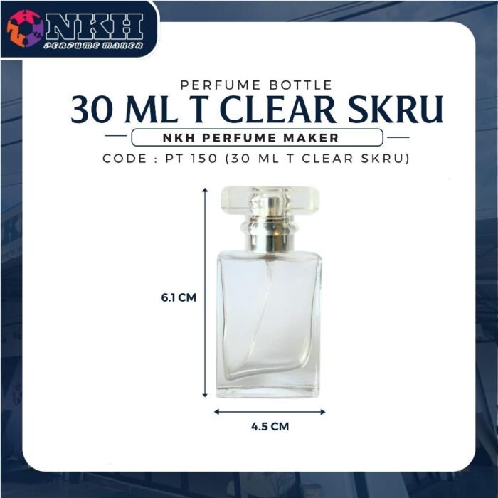 EMPTY BOTTLE FRAGRANCE 30ML CLEAR SQUARE CAP T SCREW ( PT 150 ) - Image 3